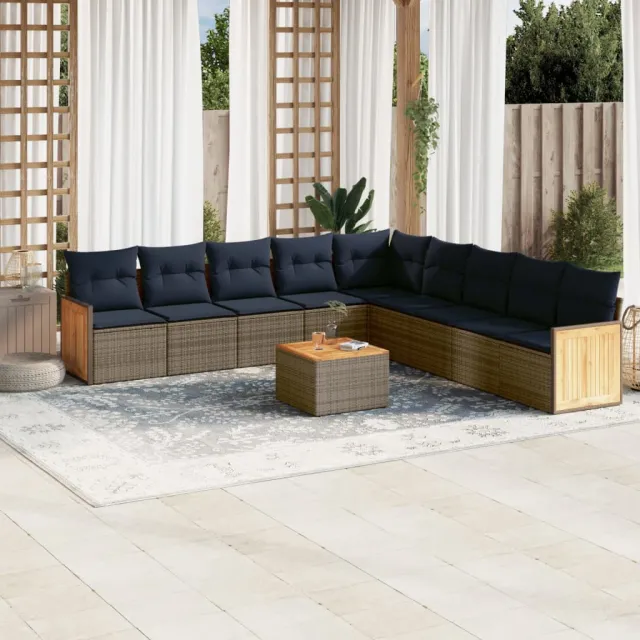 vidaXL 10-delige tuinbankset met kussens, grijs polyrotan, foto 2