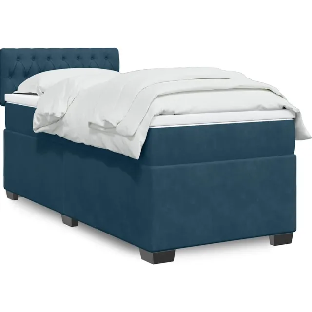 vidaXL Boxspring met matras fluweel donkerblauw 90x190 cm blauw