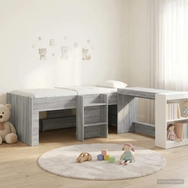 vidaXL Hoge Bed Frame met Bureau voor Kinderen 2 st Grijs Sonoma