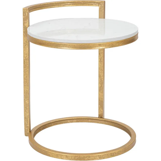 Mauro Ferretti Salontafel met een tafelblad van imitatiemarmer, Ø 40 cm gouden