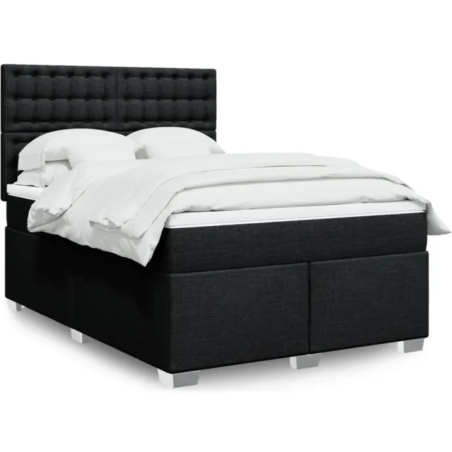 vidaXL Boxspring met matras stof zwart 140x200 cm