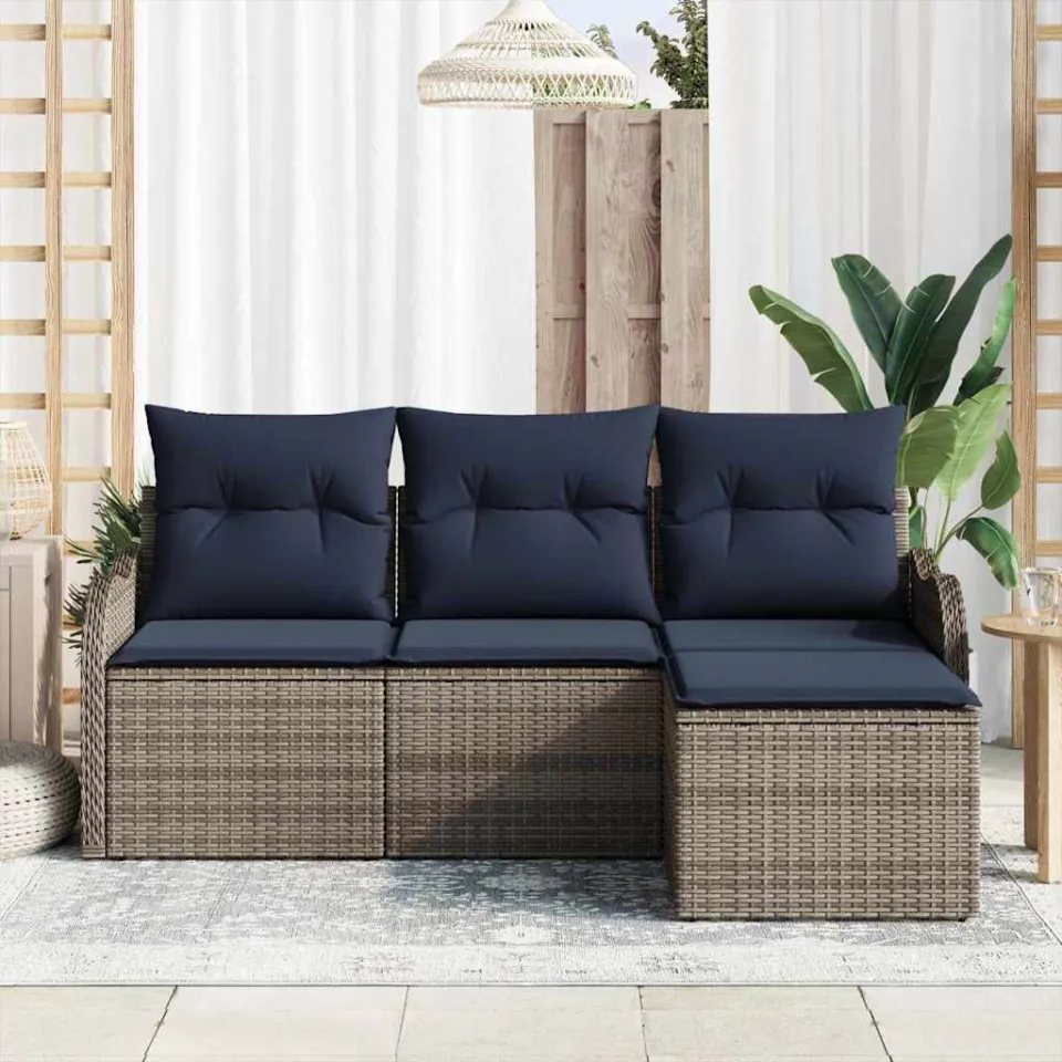 vidaXL Tuin Sofa Set Grijs poly rattan, foto 3