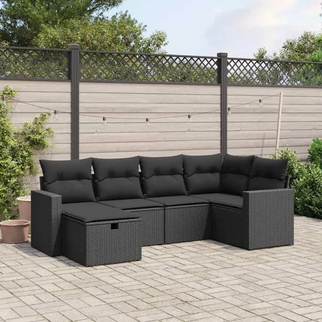 vidaXL 6-delige Loungeset met kussens poly rattan zwart, foto 2