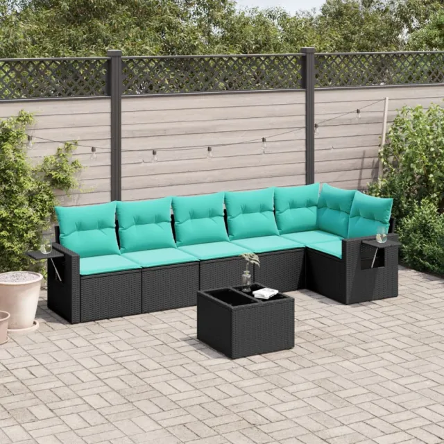 vidaXL 7-delige tuinbankset met kussens van zwart polyrotan, foto 2