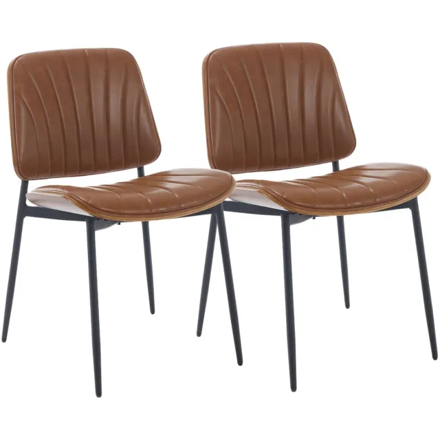chairus Eetkamerstoel Set van 2 stoelen - Bruin - Hout en kunstleer - Met Metalen Poten - Armloze Stoelen met Rugleuning - Hoogte Vast en Niet Draaibaar - Gewatteerde Zitting - Voor de Woonkamer en Keuken