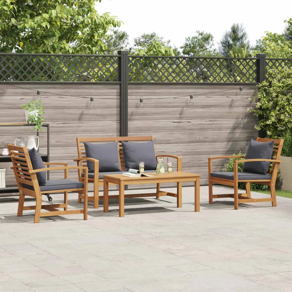 vidaXL Tuinbankenset 4 st Naturel Massief Teakhout, foto 3