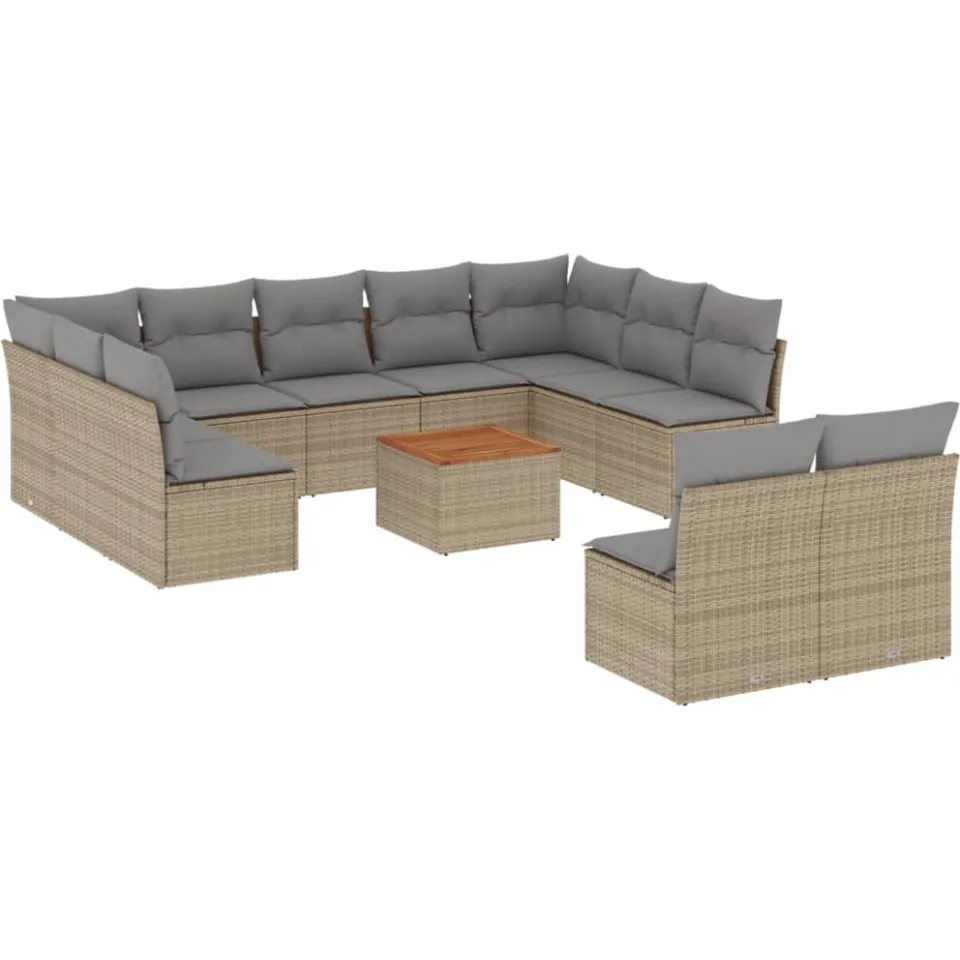 vidaXL 12-delige Loungeset met kussens poly rattan beige, foto 3