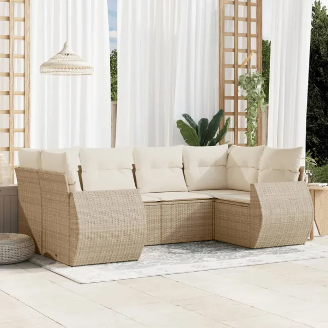 vidaXL 6-delige Loungeset met kussens poly rattan beige, foto 2