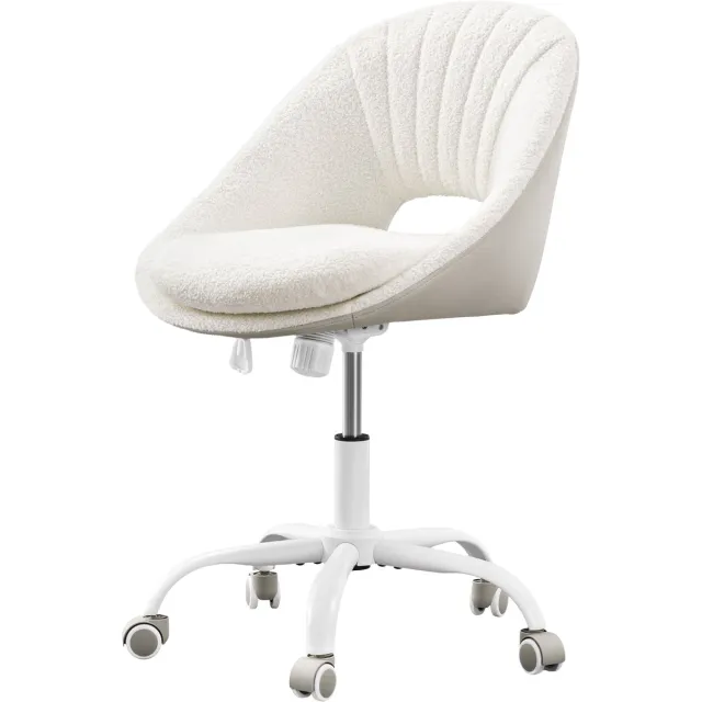 HILINSIE Bureaustoel, Ergonomische bureaustoel,bureaustoelen voor volwassenen,360 graden draaibaar, Voor Thuiswerkplek Van Ademende Sherpastof En Polyurethaan, Geschikt Voor Slaapkamer, Kantoor En Woonkamer, Beige-Wit