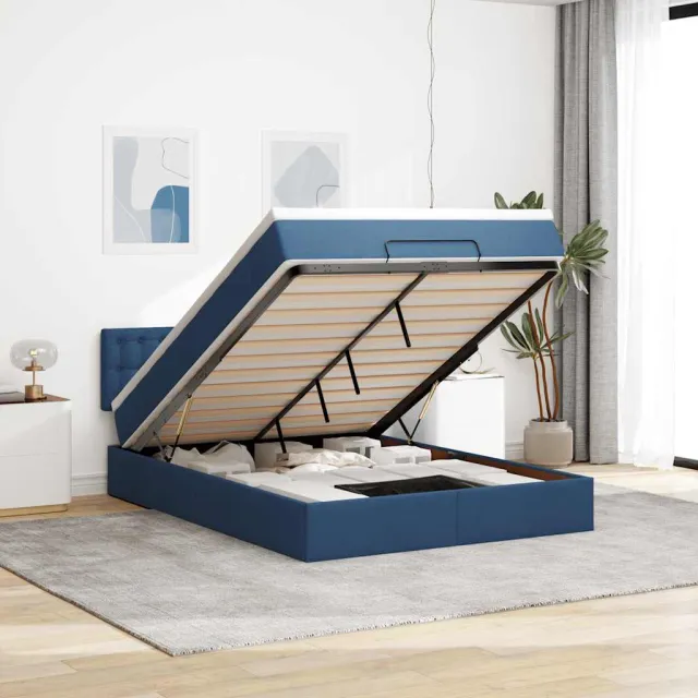 vidaXL Bed met matras 140x190 cm stof blauw