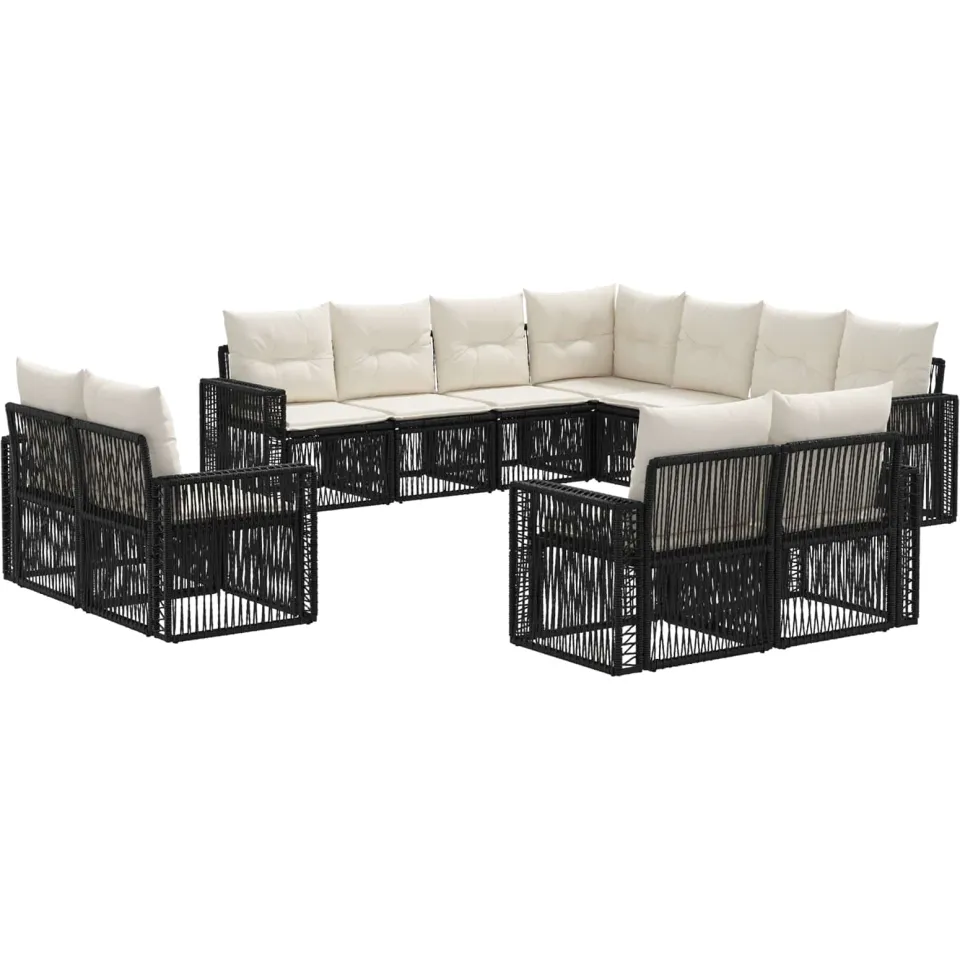 vidaXL Tuinbankenset 11 st 11-zits Zwart en Cream Wit poly rattan