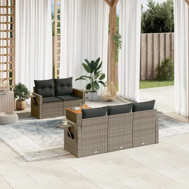 vidaXL 6-delige Loungeset met kussens poly rattan grijs, foto 2