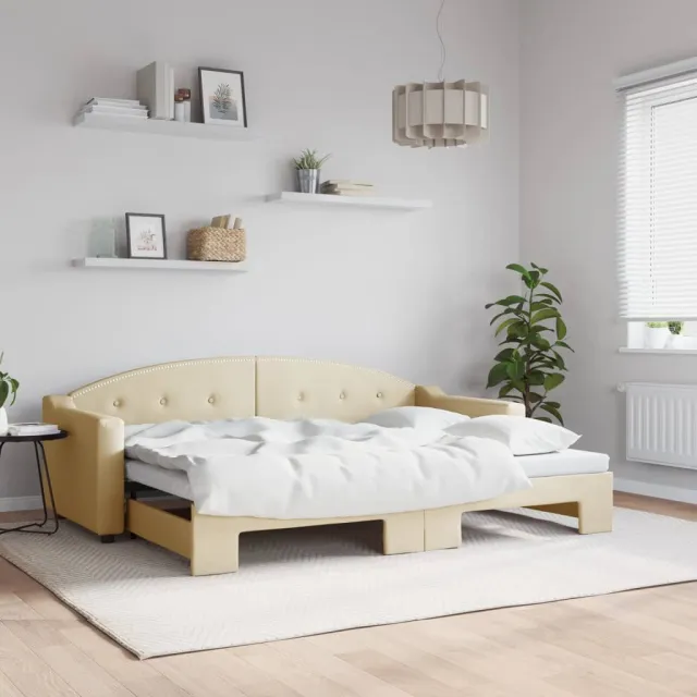vidaXL Slaapbank met onderschuifbed 80x200 cm stof crèmekleurig
