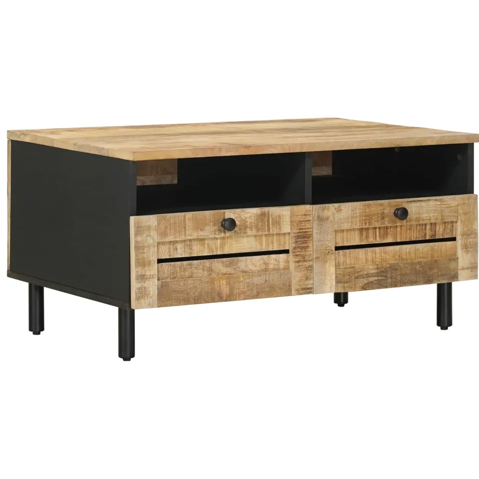 vidaXL Salontafel Bruin en zwart 80 x 54 x 40 cm Massief Mango Hout, foto 3