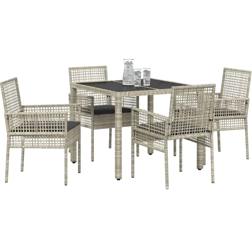 vidaXL Tuin eettafelset 5 st Lichtgrijs poly rattan
