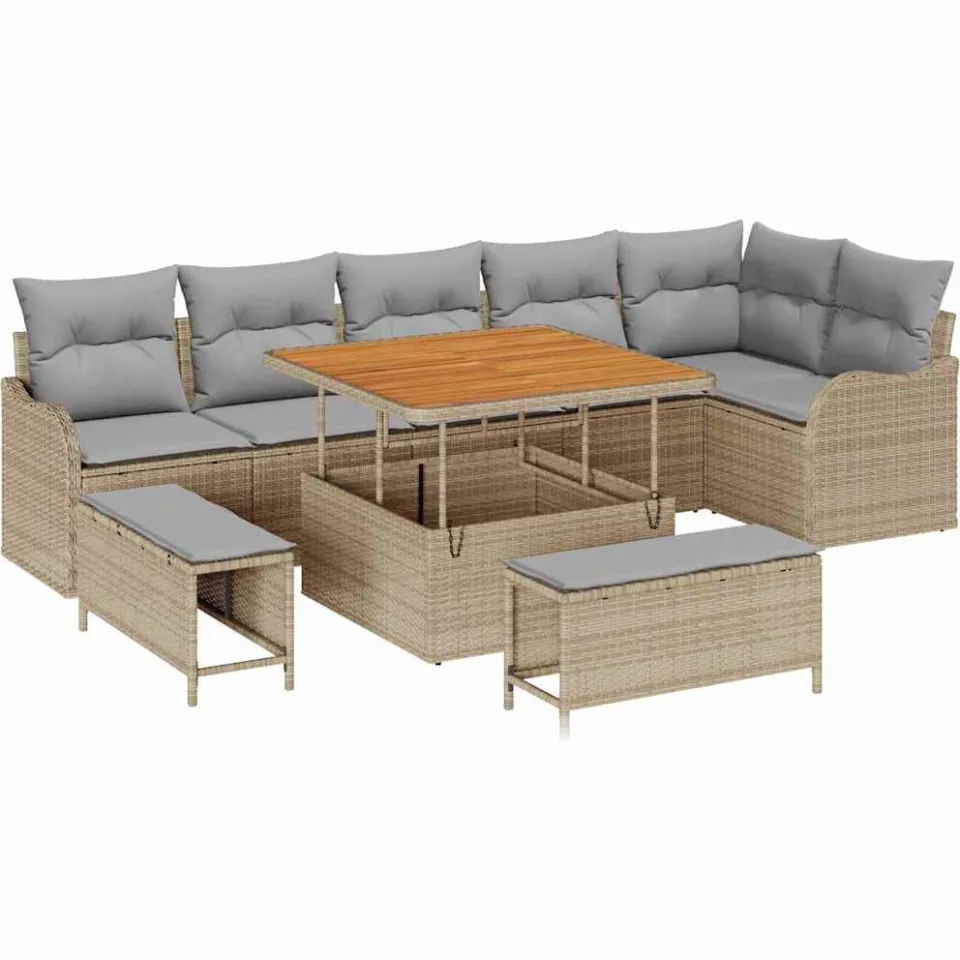 vidaXL Tuinbankenset 9 st Beige poly rattan, foto 4