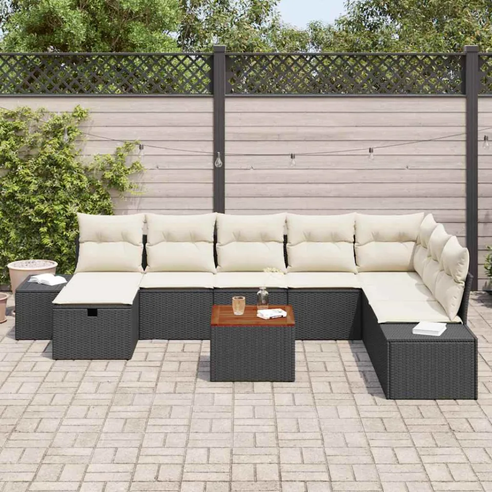 vidaXL Tuinbankenset 9 st Zwart Poly riet