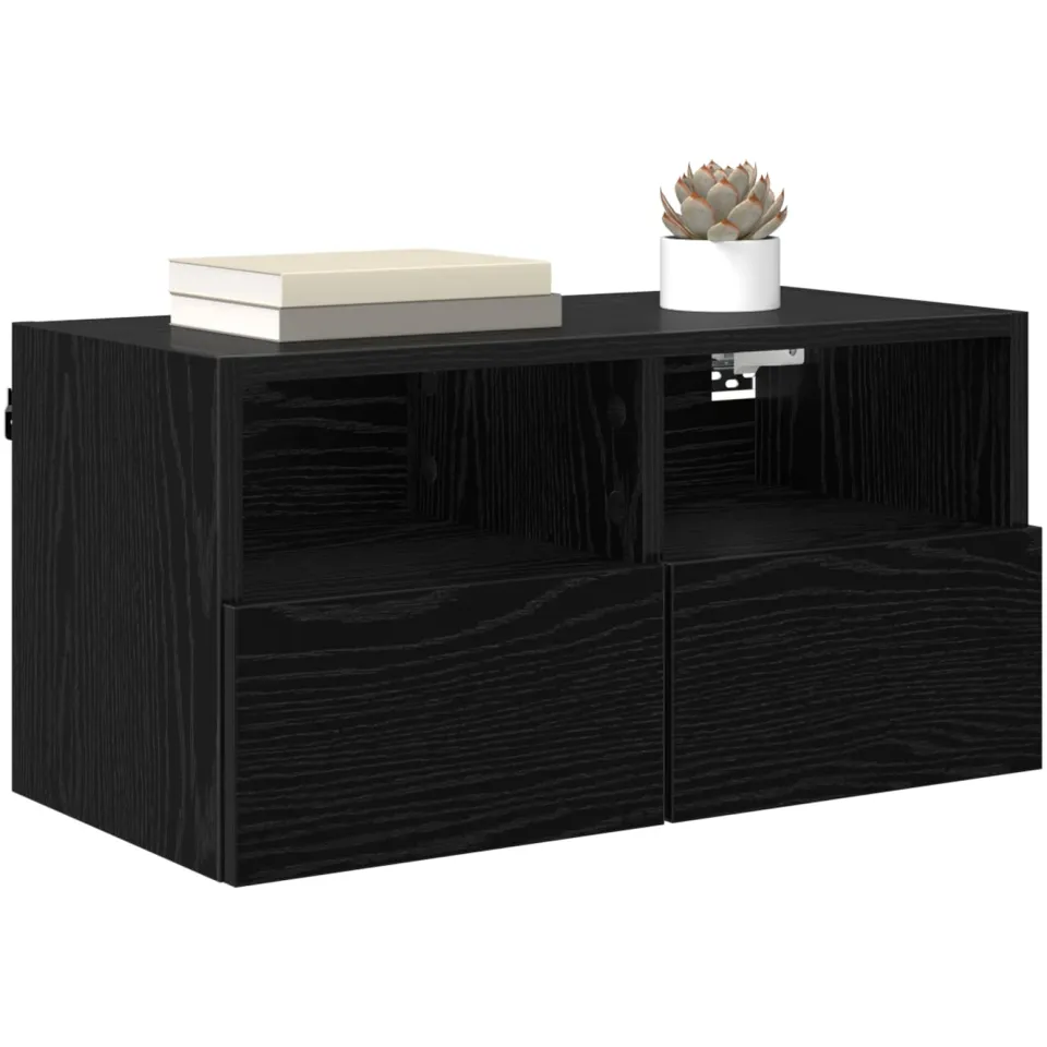 vidaXL TV Wandkast 60 x 30 x 30 cm Zwart Eiken Bewerkt hout