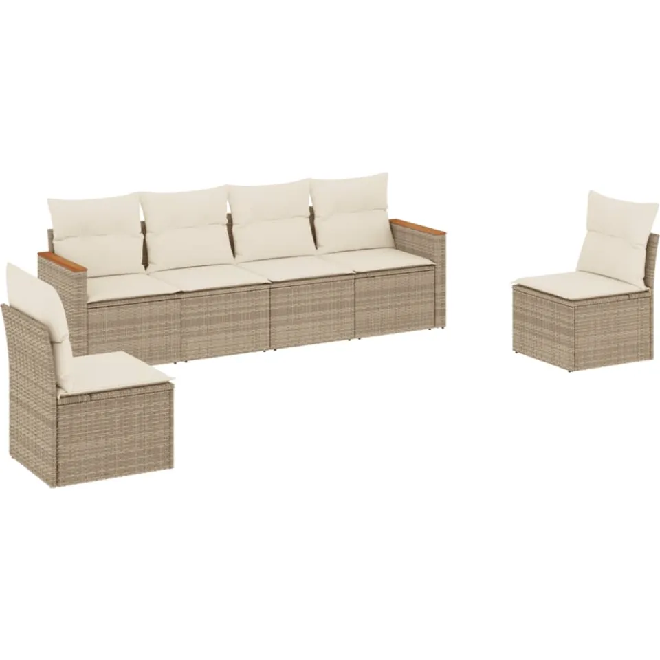 vidaXL 6-delige Loungeset met kussens poly rattan beige, foto 3