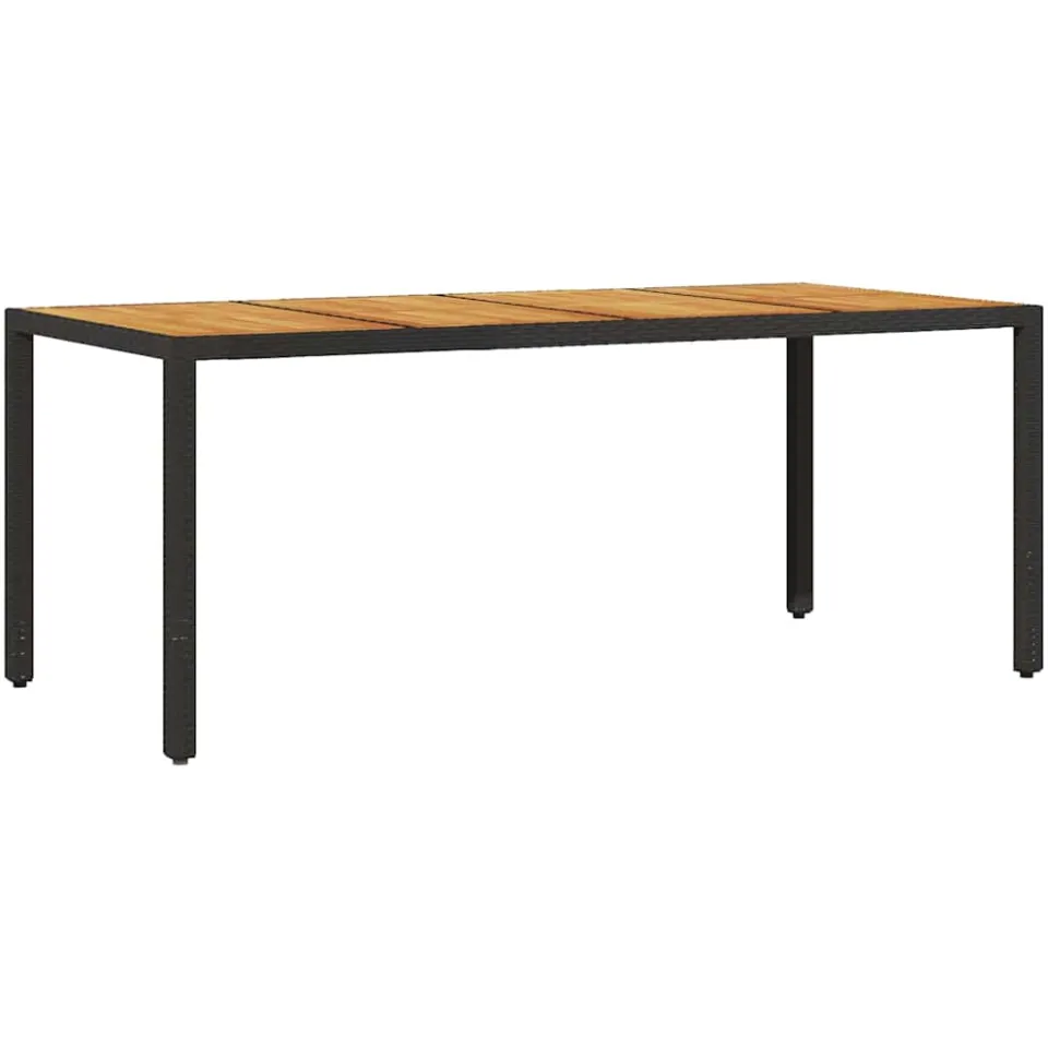 vidaXL Tuintafel met acaciahouten blad 190x90x75 cm poly rattan zwart