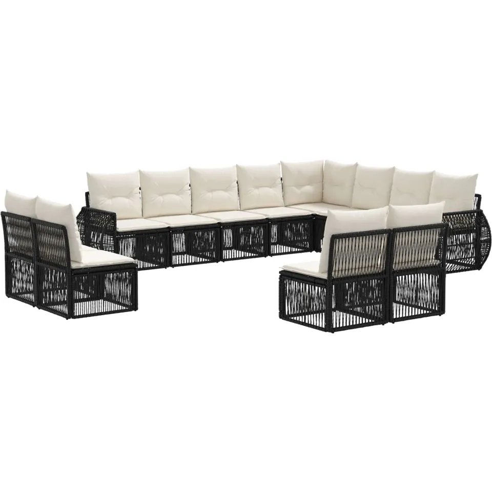 vidaXL Tuinbankenset 12 st 12-zits Zwart en Cream Wit poly rattan, foto 3