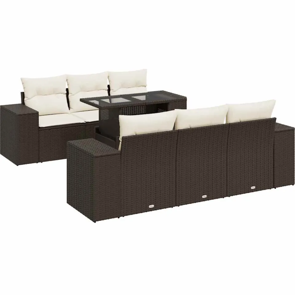 vidaXL 7-delige Loungeset met kussens poly rattan bruin, foto 3