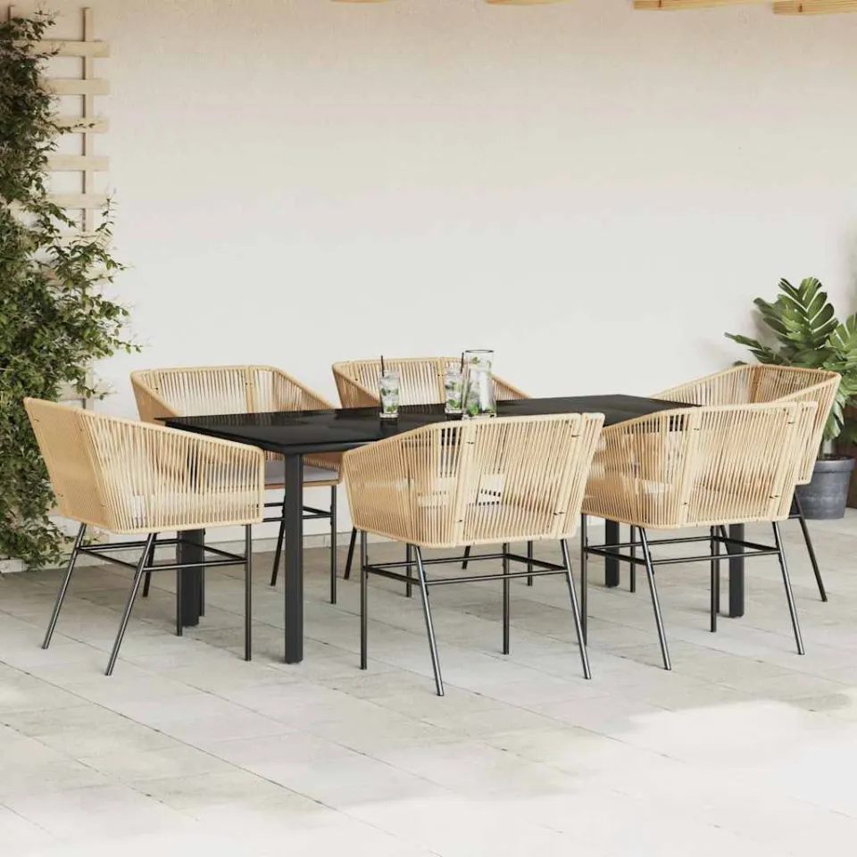 vidaXL 7-delige Tuinset met kussens poly rattan glas bruin, foto 2