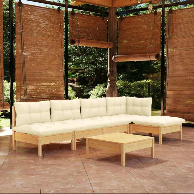 vidaXL 6-delige Loungeset met crèmekleurige kussens grenenhout, foto 2