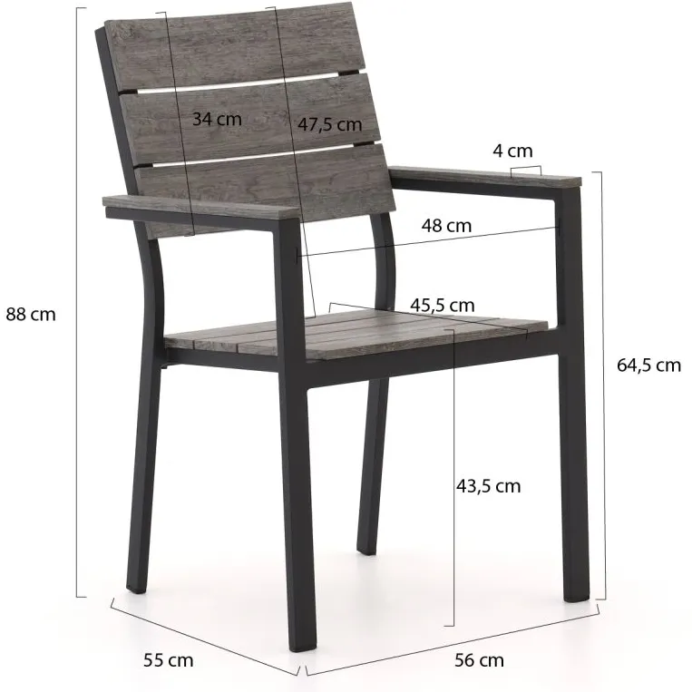 Bellagio tuinmeubelen Bellagio Fidenza 220cm dining tuinset 7-delig stapelbaar Zwart