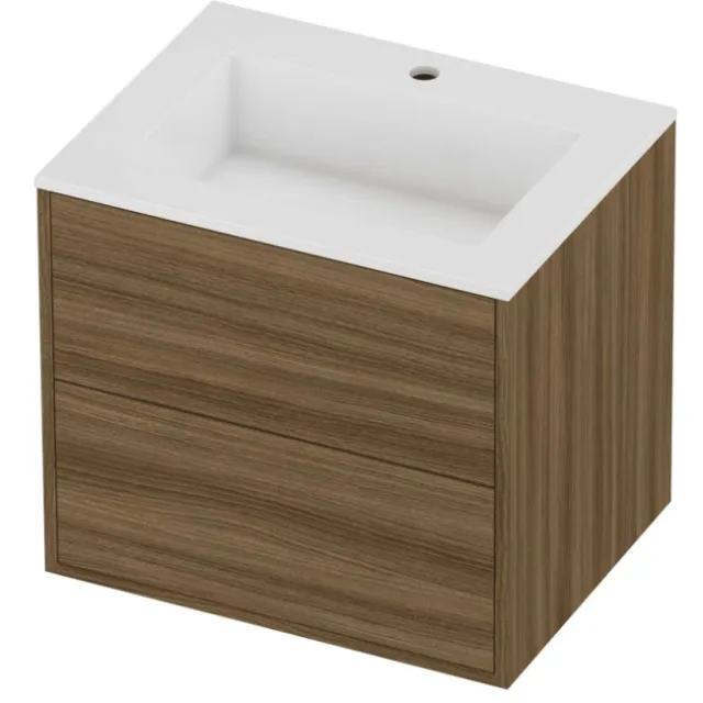 Proline Aristo Badmeubelset Polystone Elegant In Kader 60x46x54 cm Glans Wit Caramel Walnut Houtlook
