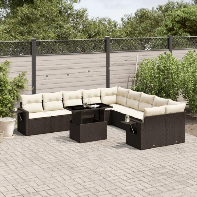 vidaXL 11-delige Loungeset met kussens poly rattan bruin, foto 2