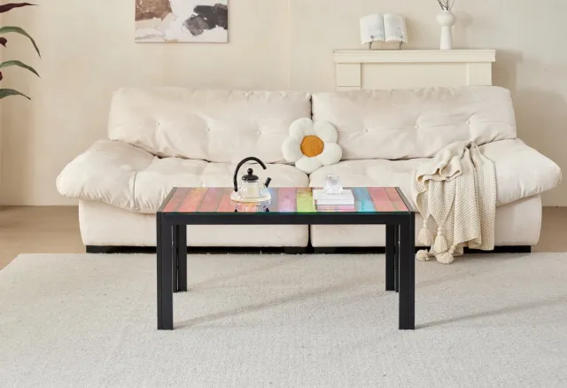 DESMIU Salontafel - Gehard Glazen Tafelblad met Metalen Frame - voor Woonkamer en Kantoor - Rechthoekig - 100x60x45 cm - Zwart