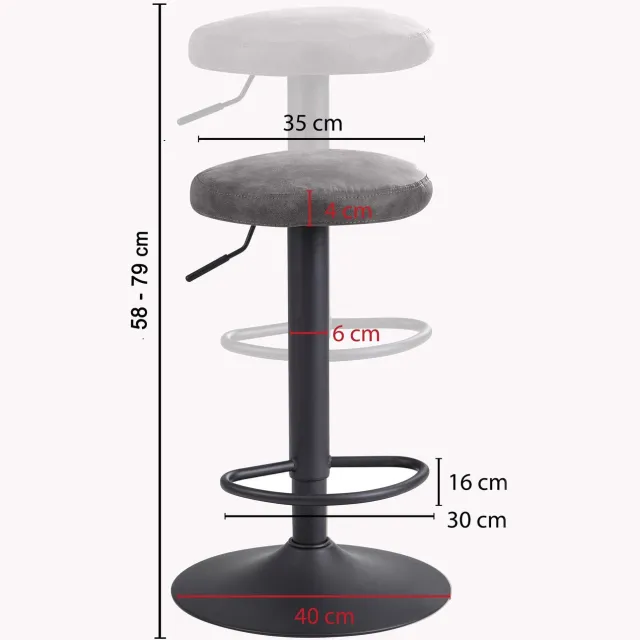 Cosmo Casa Barkruk - Grijs stof - Zithoogte 79 cm