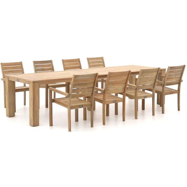 ROUGH Furniture ROUGH-S/ROUGH-X 320cm dining tuinset 9-delig stapelbaar Bruin