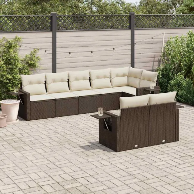 vidaXL 8-delige Loungeset met kussens poly rattan bruin, foto 2