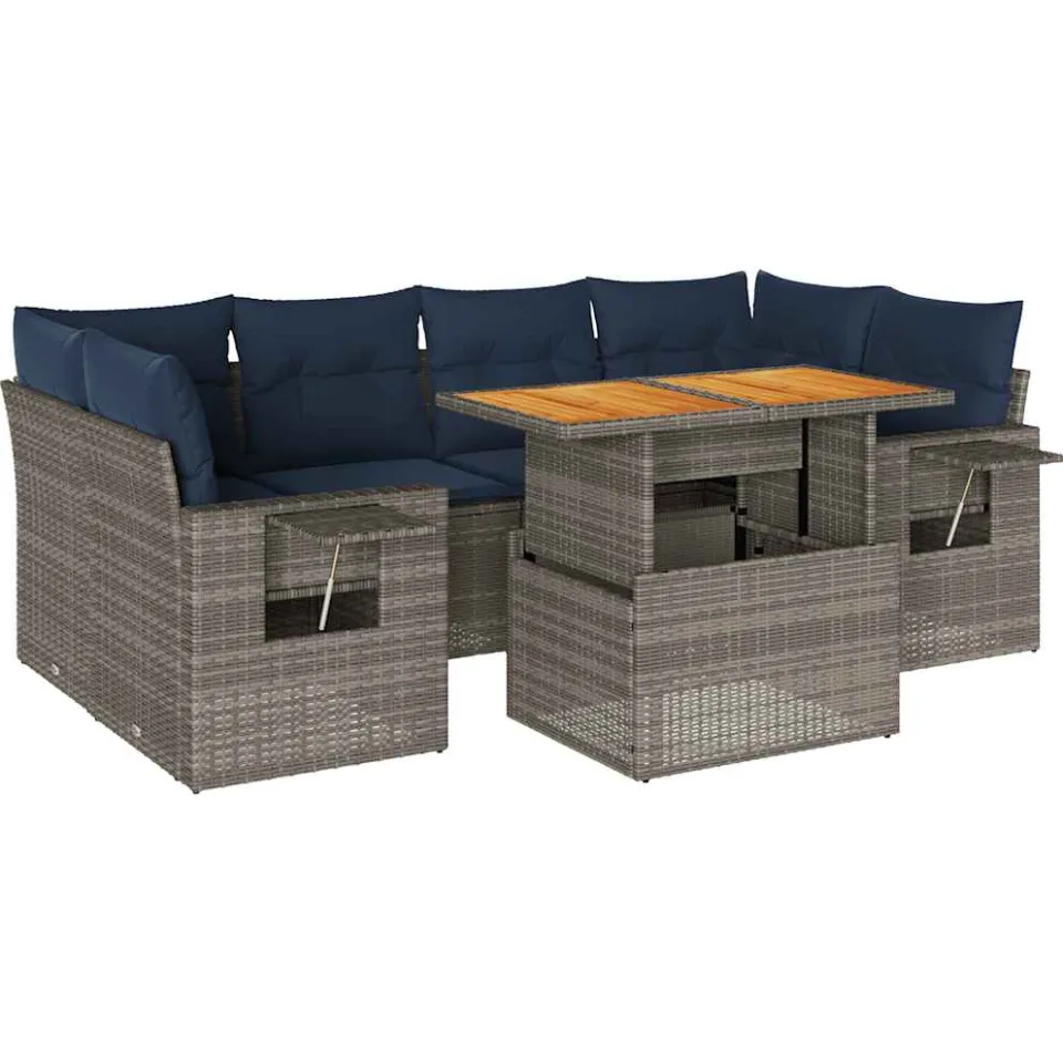 vidaXL 7-delige Loungeset met kussens poly rattan grijs, foto 3