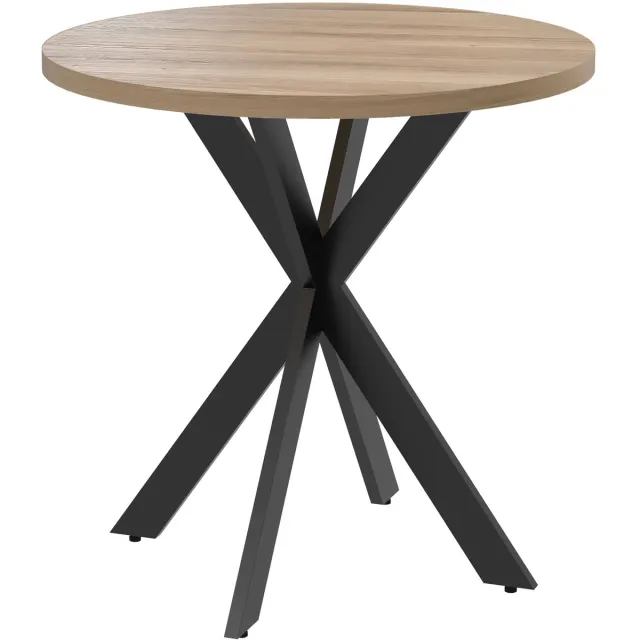 Homona Ronde eettafel - Voor 2-4 personen - Met stalen kruispoot en verstelbare voetjes - Ø75 x 75 cm - Bruin/Zwart