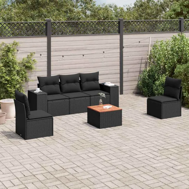 vidaXL 6-delige Loungeset met kussens poly rattan zwart, foto 2