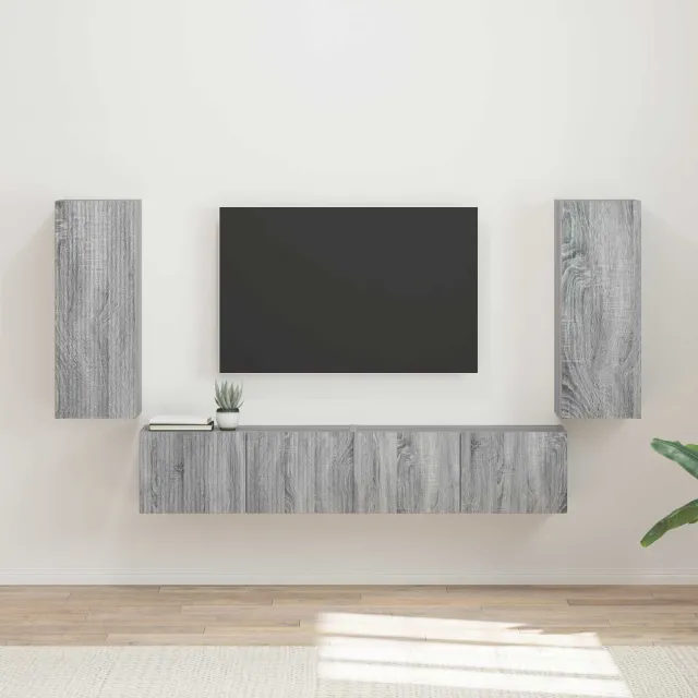 vidaXL TV Wandkast Set 4 st Grijs Sonoma Bewerkt hout