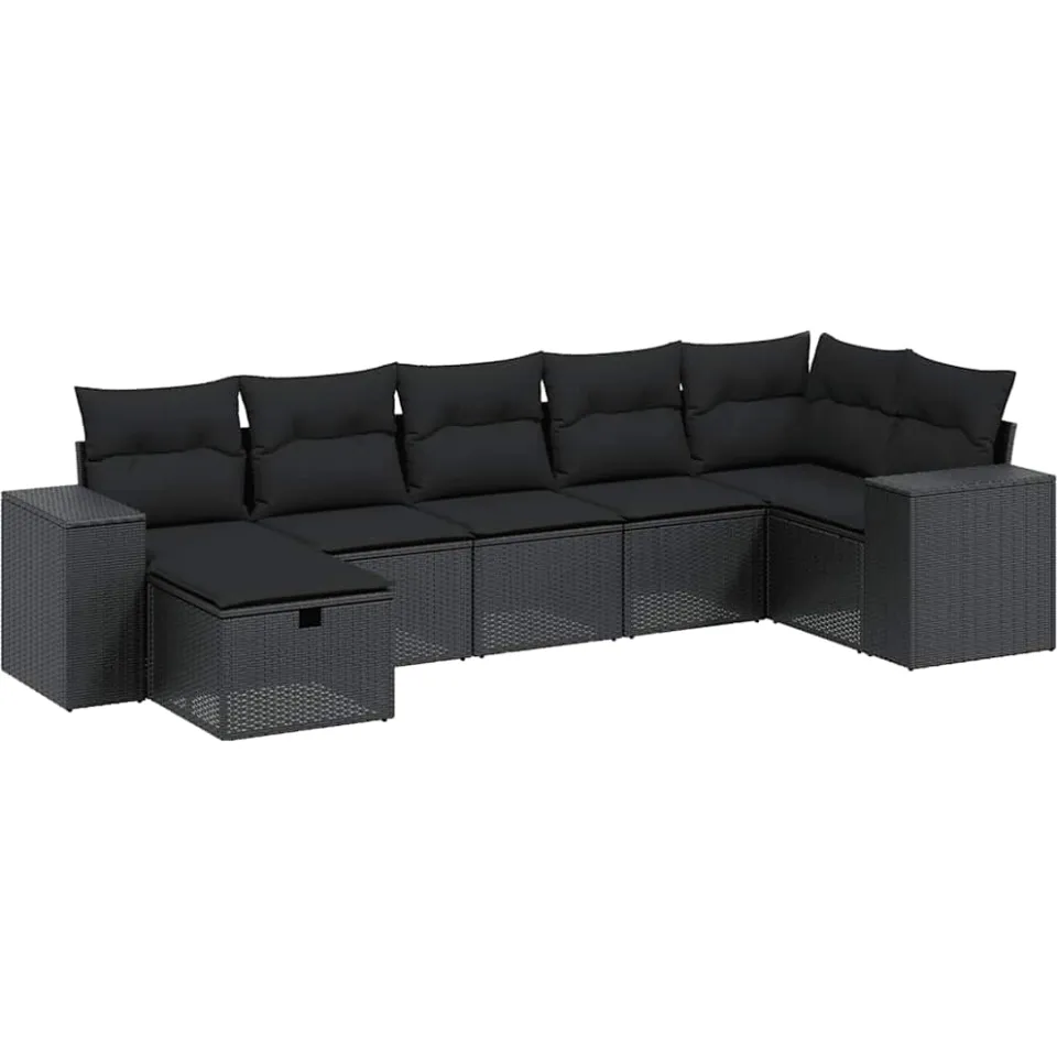 vidaXL 7-delige Loungeset met kussens poly rattan zwart