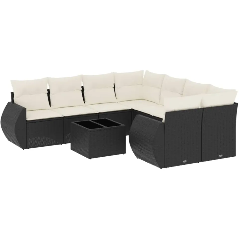 vidaXL 9-delige Loungeset met kussens poly rattan zwart, foto 3