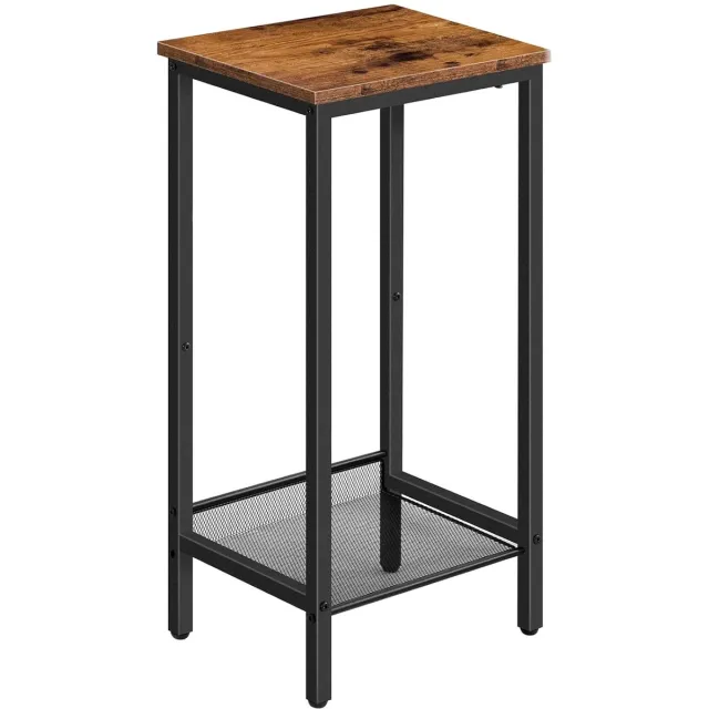 Trankielo Industriële Bijzettafel – Hoog en Verstelbaar – Slank Design – Ideaal voor Woonkamer of Kantoor – Donkerbruin Zwart bruin