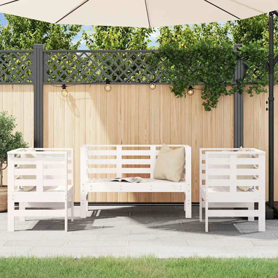vidaXL 3-delige Loungeset massief grenenhout wit, foto 3