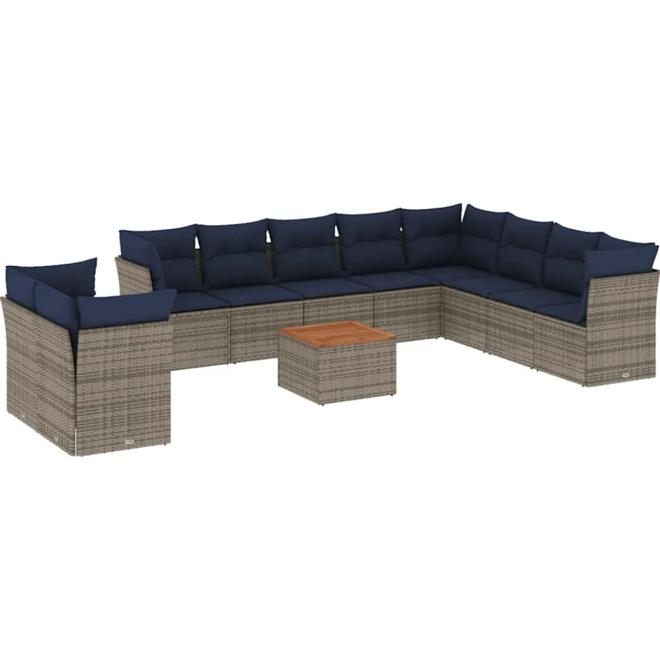 vidaXL 11-delige Loungeset met kussens poly rattan grijs, foto 3
