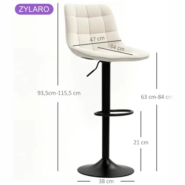 ZYLARO Barkruk - Set Van 2 - Moderne Draaibare Barstoelen Met Rugleuning - In Hoogte Verstelbaar - Met Voetsteun - Gevoerd - Beige