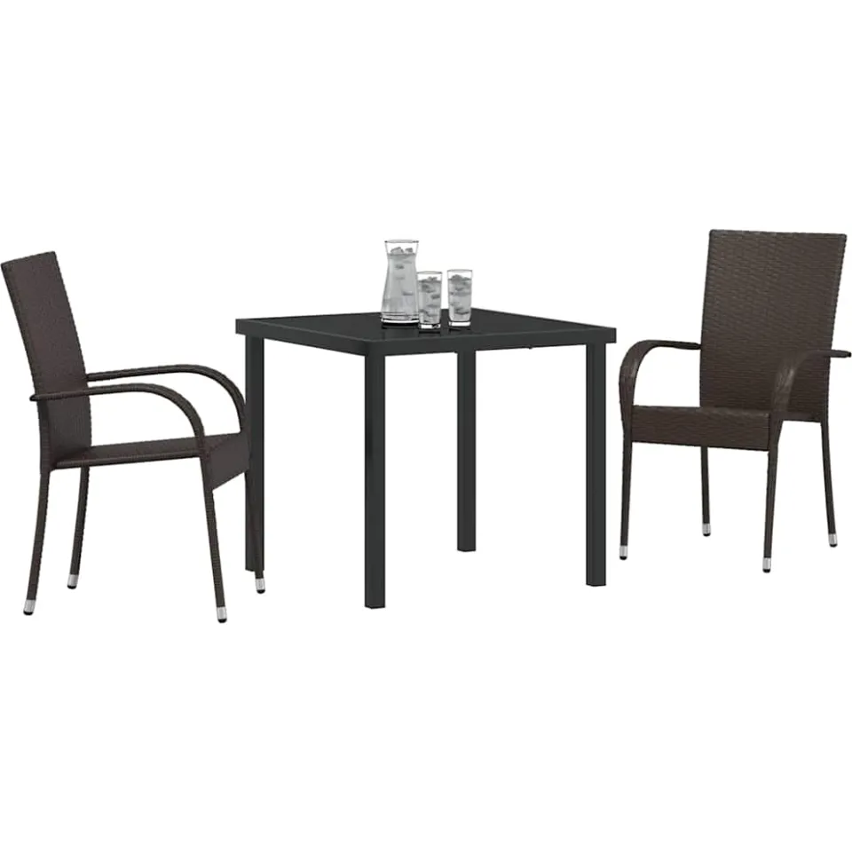 vidaXL Tuin eettafelset 3 st Bruin Gepoedercoat staal