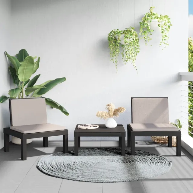 vidaXL 3-delige Loungeset met kussens PP antracietkleurig, foto 2