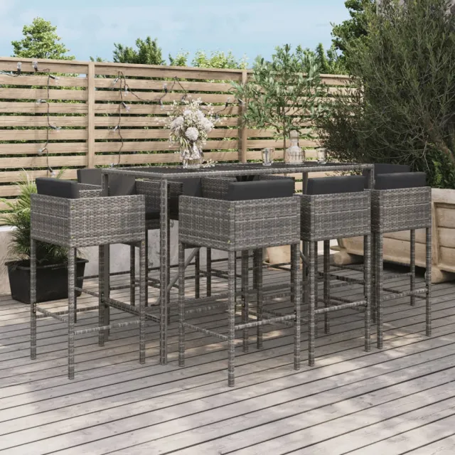 vidaXL 9-delige Tuinbarset met kussens poly rattan grijs, foto 2