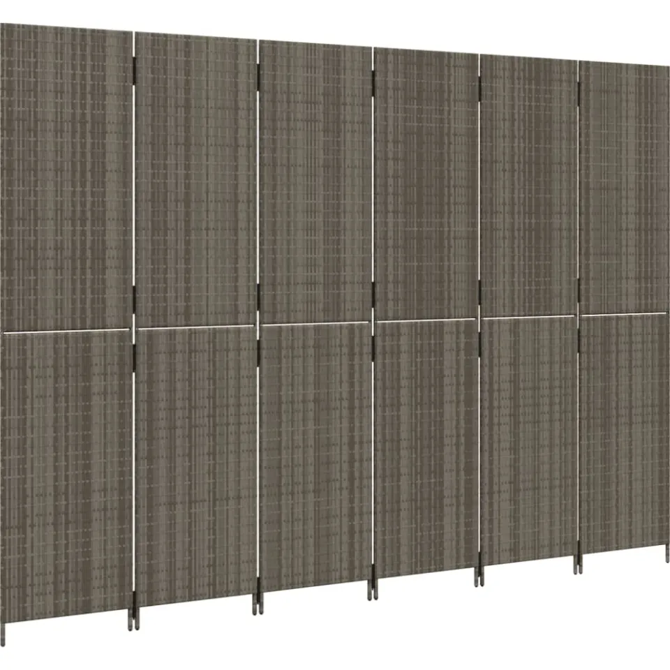 vidaXL Kamerscherm 6 panelen poly rattan grijs, foto 5