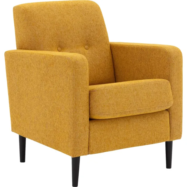 Goossens Fauteuil Hipp - Stof - Geel - Met Armleuning stof fijn geweven mosterd